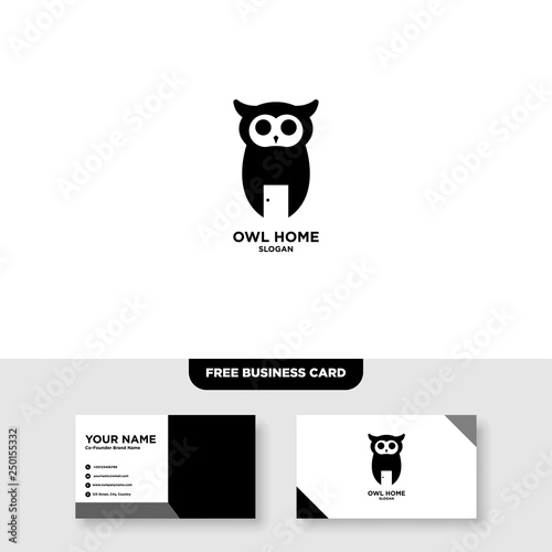Owl Home Logo Vector Template  Free Business Card Mockup