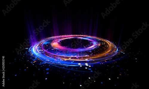 Abstract background. Motion swirl. Glowing circle. Bright spiral. Glow podium. Empty Scene. Space tunnel. Light ellipse. Glint galaxy. Oval stage. Led studio. Lens flare. Glare ring. Show disc.