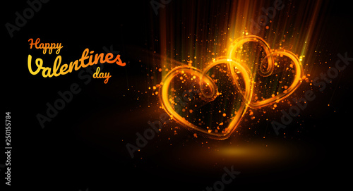 Glow heart on backdrop. Shine romantic font. Valentine sexy ribbon shape. Passion romance. Sparkling heart. 3D illustration