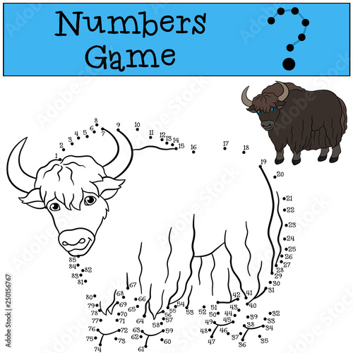 Educational game: Numbers game. Cute beautiful yak.