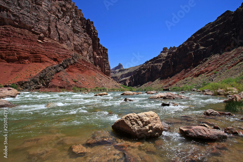 Hance Rapids with its colorful rocks and boulders in Grand Canyon National Park, Arizona.