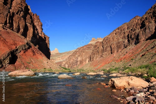 Hance Rapids with its colorful rocks and boulders in Grand Canyon National Park, Arizona.