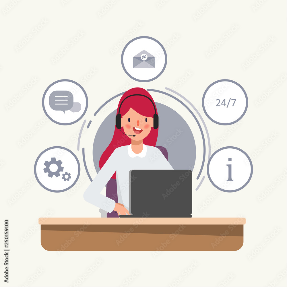Character of businesswoman in Call center job. Animation scene for motion graphic.