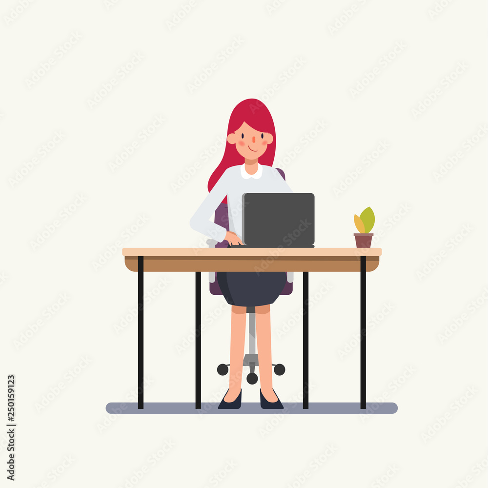 Business woman working on a laptop computer. Administration at office desk. Business people character. Animation scene for motion graphic. Business woman working on a laptop computer. Administration at office desk. Business people character. Animation scene for motion graphic.
