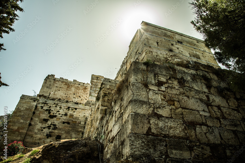 Morning at the Acropolis in Greece from low angle, sun rising