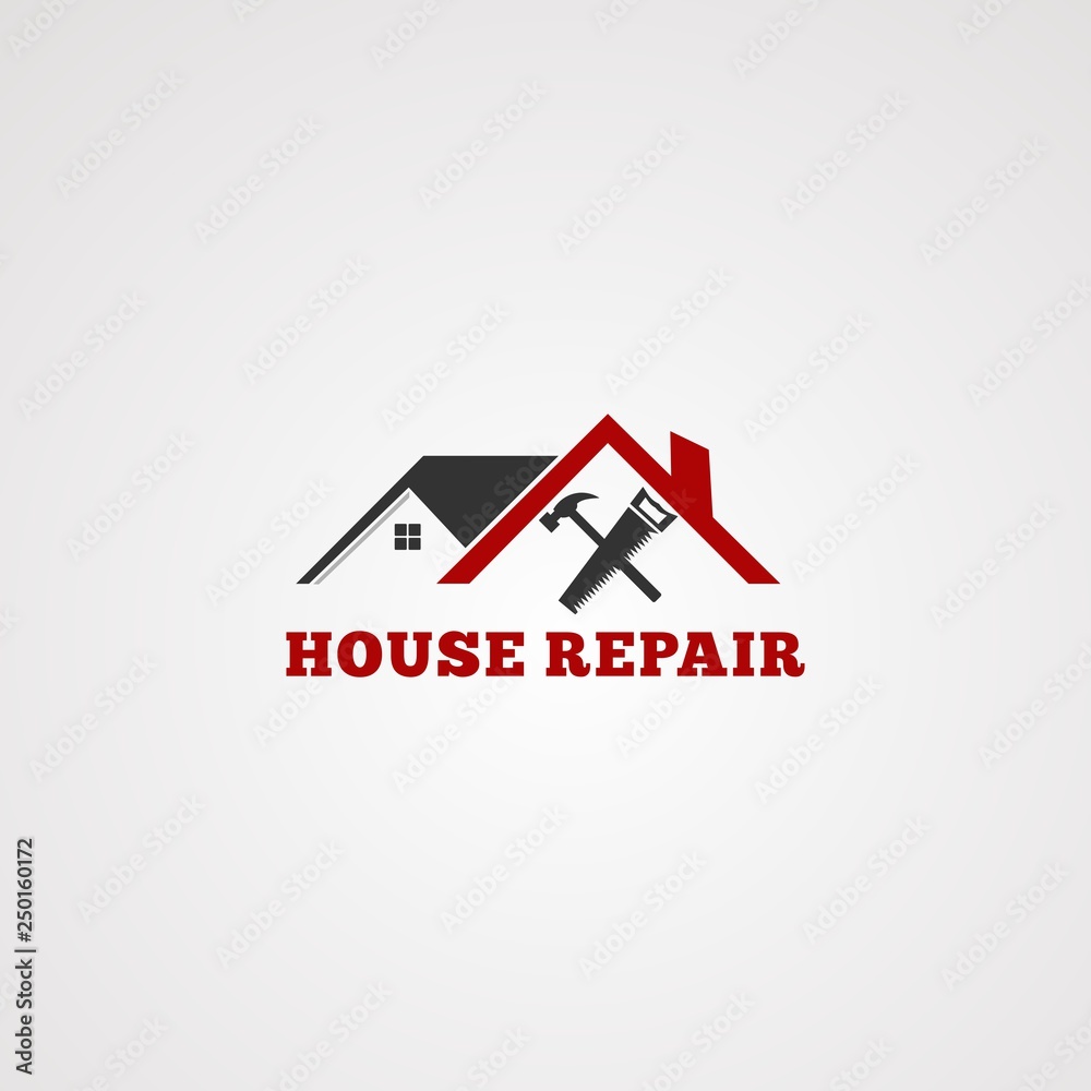 house repair logo, tool hammer, icon roof, element, and template for company house repair logo, tool hammer, icon roof, element, and template for company