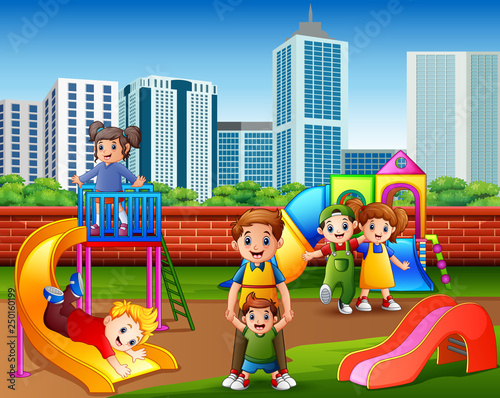 Children having fun with family in the playground