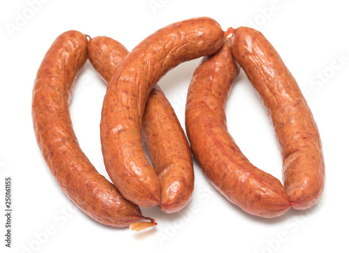 smoked sausages on a white background