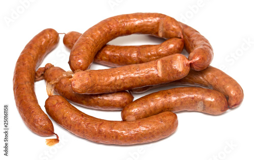 smoked sausages on a white background