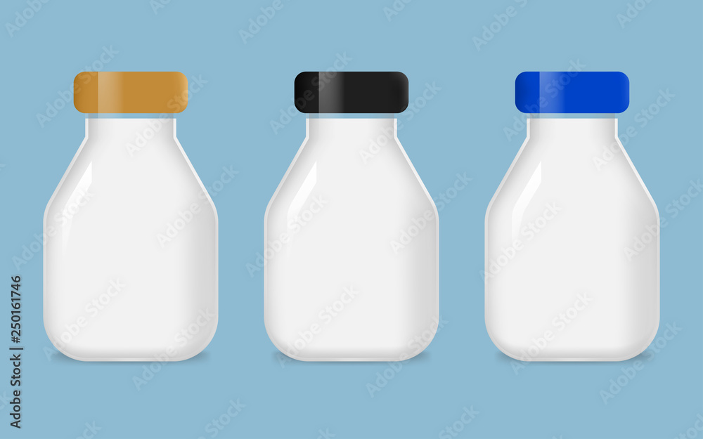 Set of glass milk bottle. Fresh and natural organic milk farm daily product. Set of glass milk bottle. Fresh and natural organic milk farm daily product.