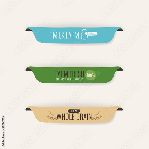 natural label and fresh organic banner. agriculture mark logo farm sticker brush paint design. Milk farm fresh and wheat whole grain.
