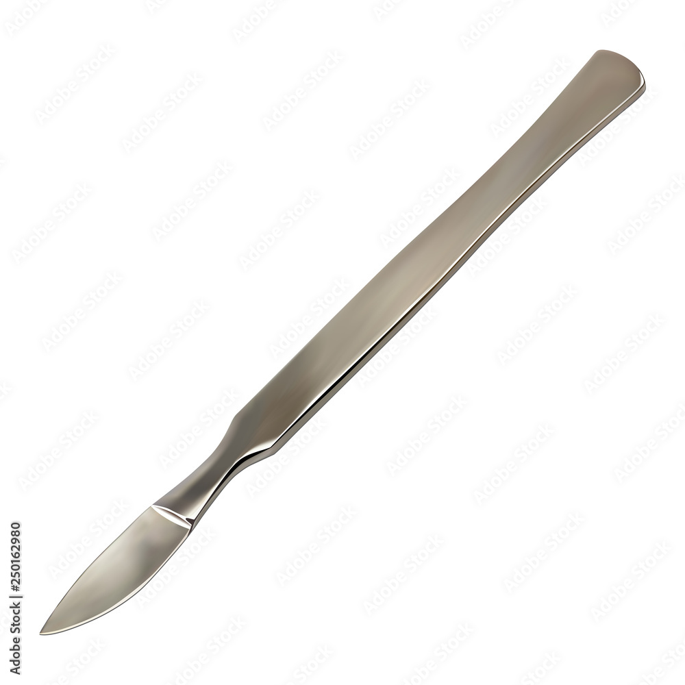 Surgical scalpel , abdominal all-metal reusable for multiple use. Medical instrument for dissecting soft tissues and performing most operations in the chest and abdomen. Vector illustration. Surgical scalpel , abdominal all-metal reusable for multiple use. Medical instrument for dissecting soft tissues and performing most operations in the chest and abdomen. Vector illustration.