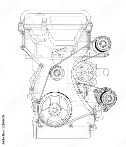 Engine sketch. Vector rendering of 3d