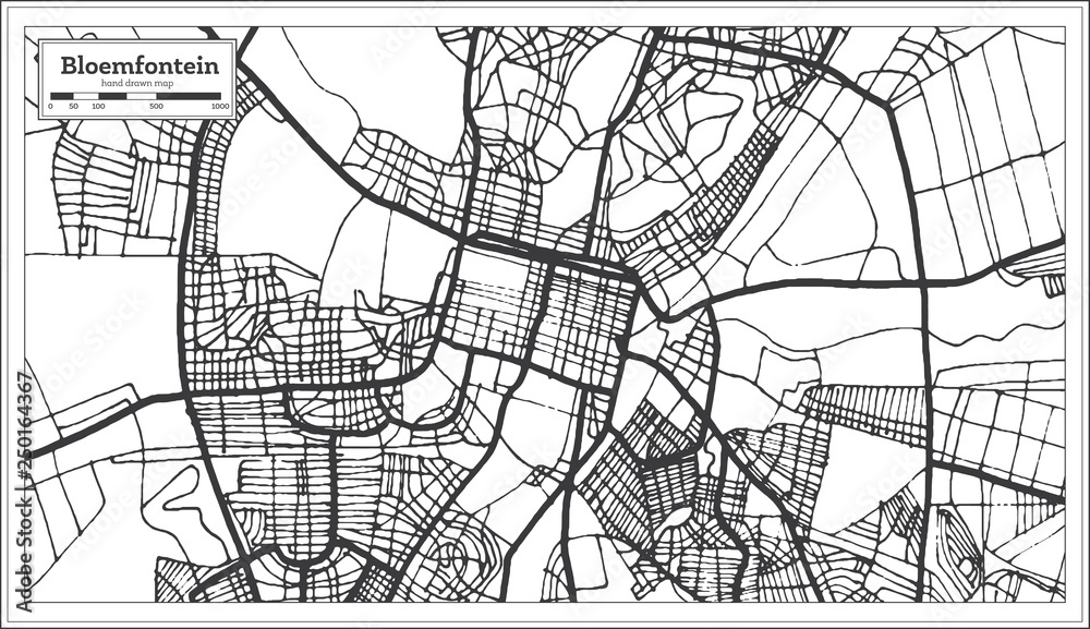 Bloemfontein South Africa City Map in Retro Style. Outline Map.