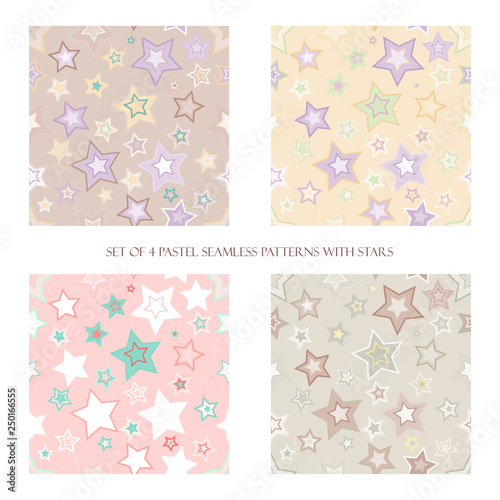 Set of 4 funny pastel seamless patterns with stars