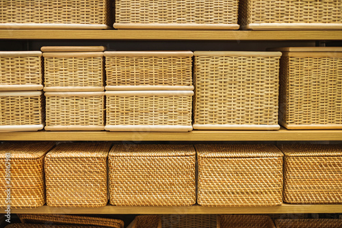 Shelf full of wicker basket