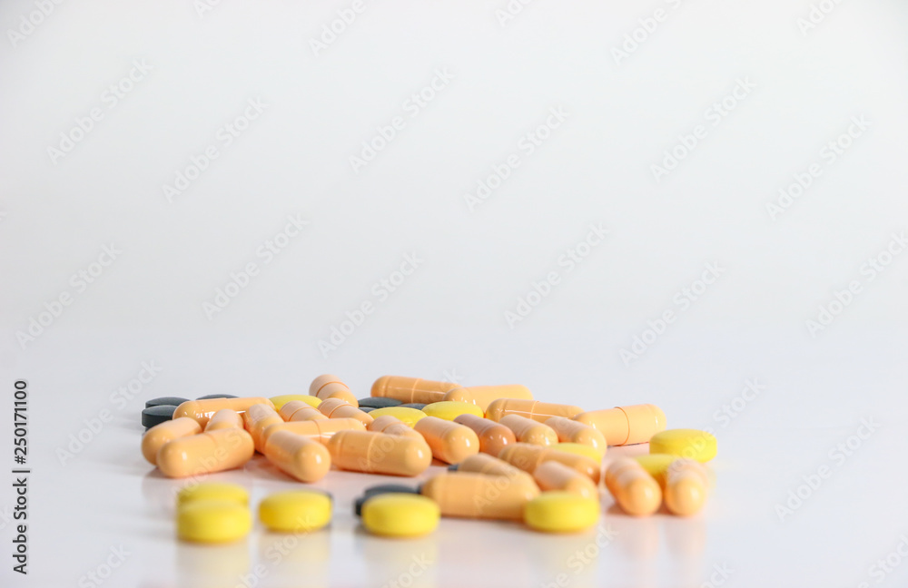 Drugs close up white background Drugs close up white background