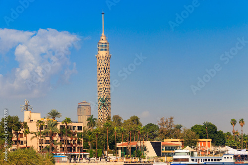 View of the tall TV tower in Cairo, Egypt