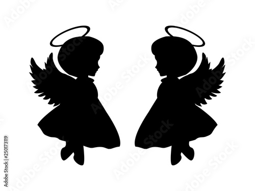 Silhouette of a cute angel on a white background. Vector illustration.