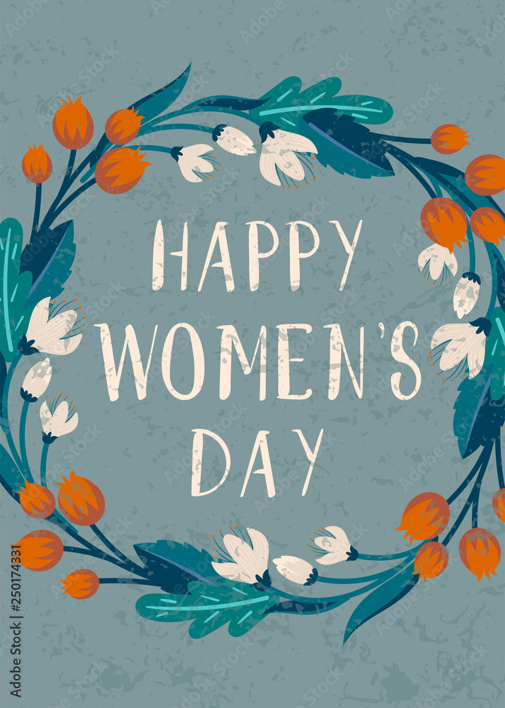 Happy women's day. Card with flower decoration