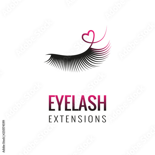 Eyelash extension with heart logo design. Vector illustration.