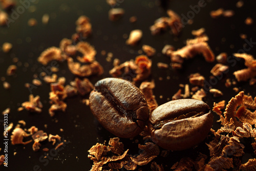 Fototapeta Naklejka Na Ścianę i Meble -  coffee grains near the chocolate chips