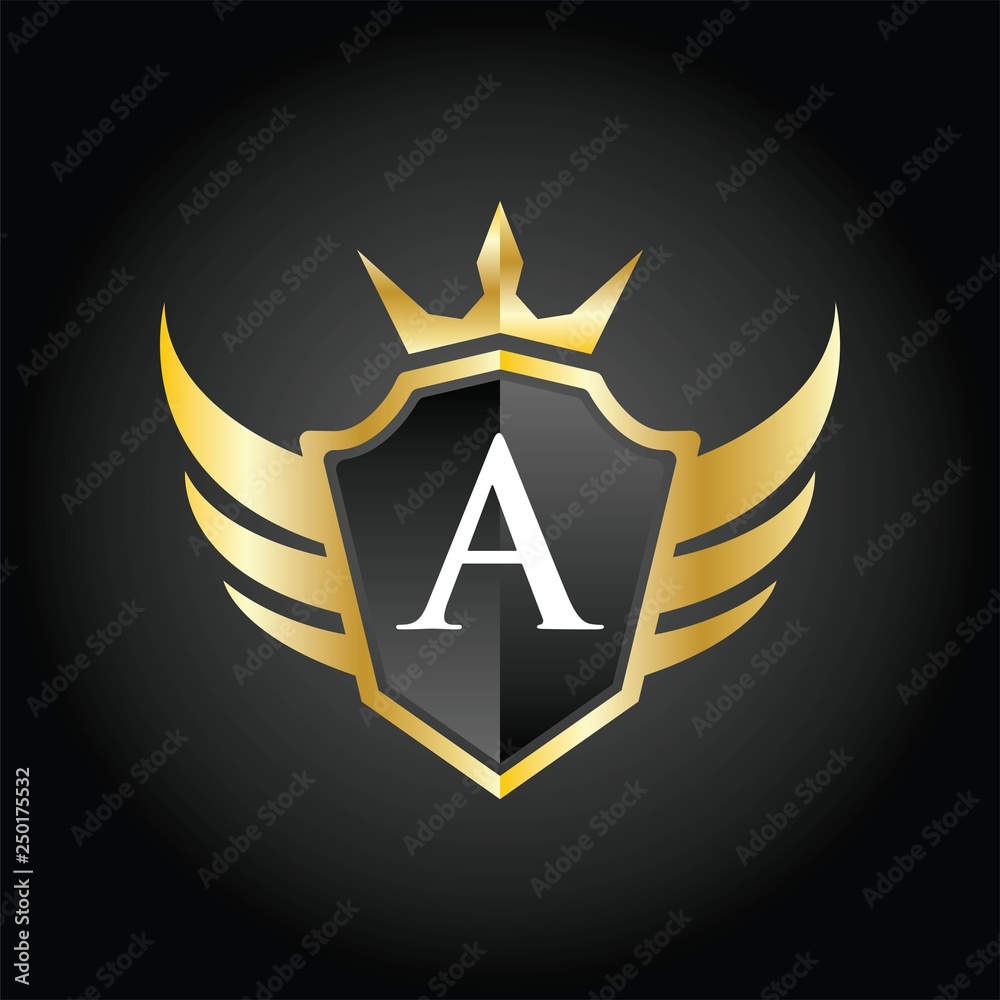 Obraz premium Modern A Crown Shield Wing Logo Illustration, Vector.