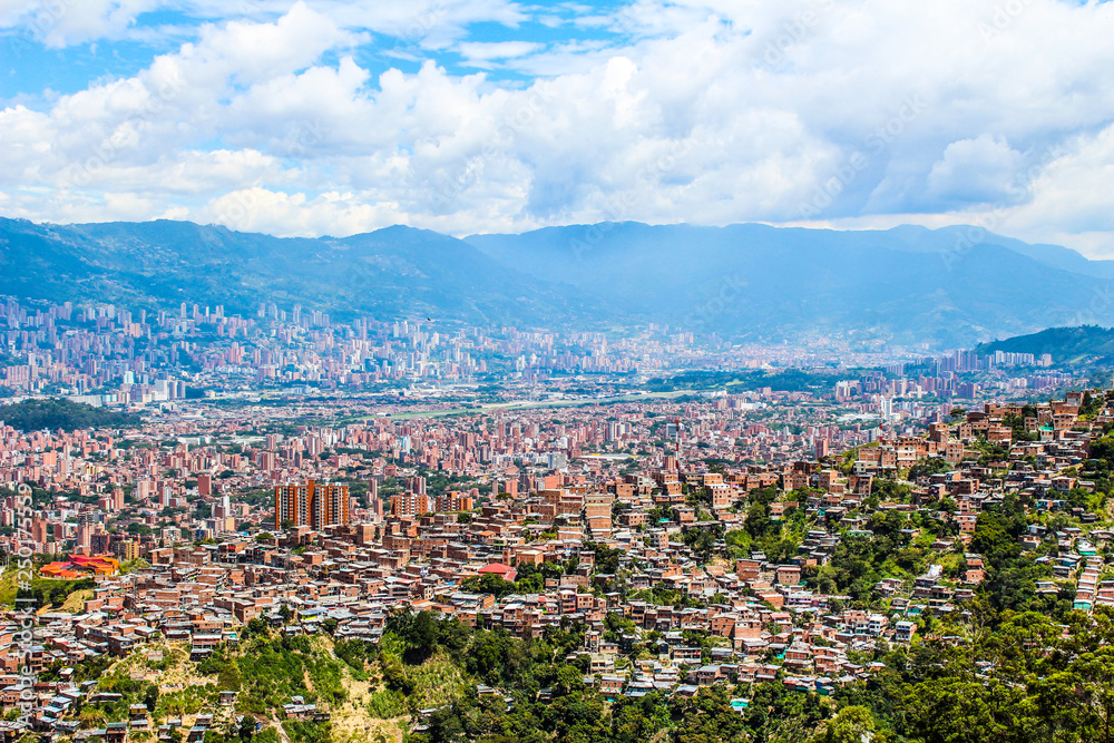 Aerial view of Latin American city in the mountains
