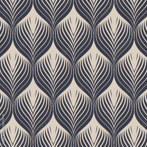 Geometric vector pattern, repeating tile texture decumbent scale of fish or fish squama shapes or leaves petal motif, single color with dark blue and white. Pattern is clean usable for wallpaper