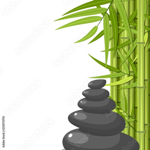 Bamboo and stones - spa background with place for your text. Vector illustration in flat style