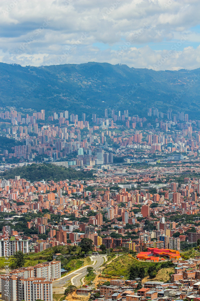 Aerial view of Latin American city in the mountains
