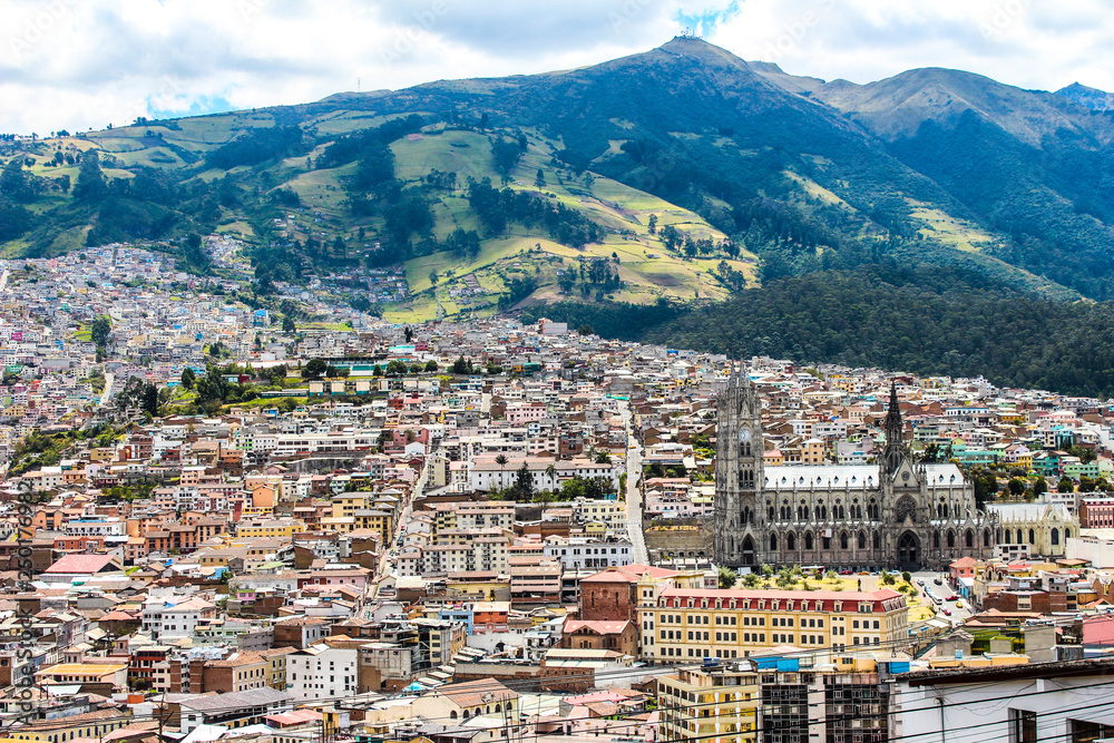 Naklejka premium View of city from lookout in mountains
