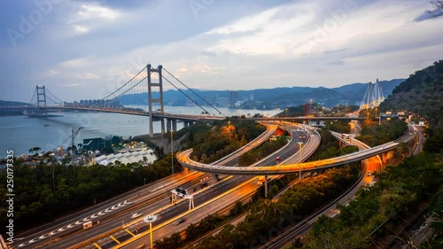 Time lapse Tsingma bridge in Hongkong at night photo