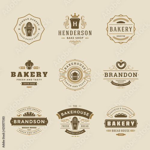 Bakery logos and badges design templates set vector illustration.