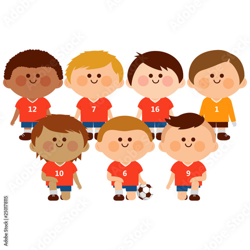 Children soccer player team. Vector illustration