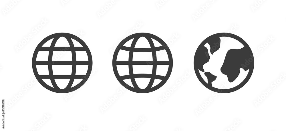 Globe icon, world vector sign, earth set, collection. Internet concept, geography map sign isolated on white, flat design for web. Globe icon, world vector sign, earth set, collection. Internet concept, geography map sign isolated on white, flat design for web.