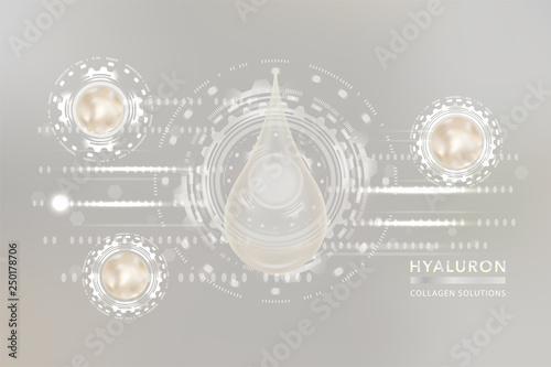 White Collagen Serum drop, cosmetic advertising background ready to use, luxury skin care ad, vector illustration.
