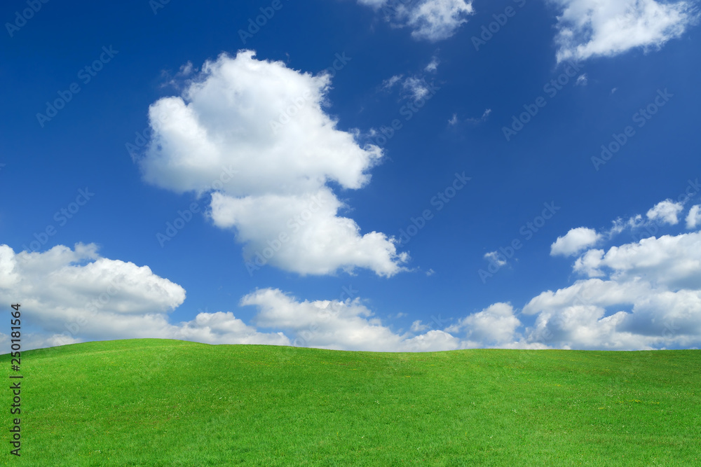 Idyllic view, green hills and blue sky