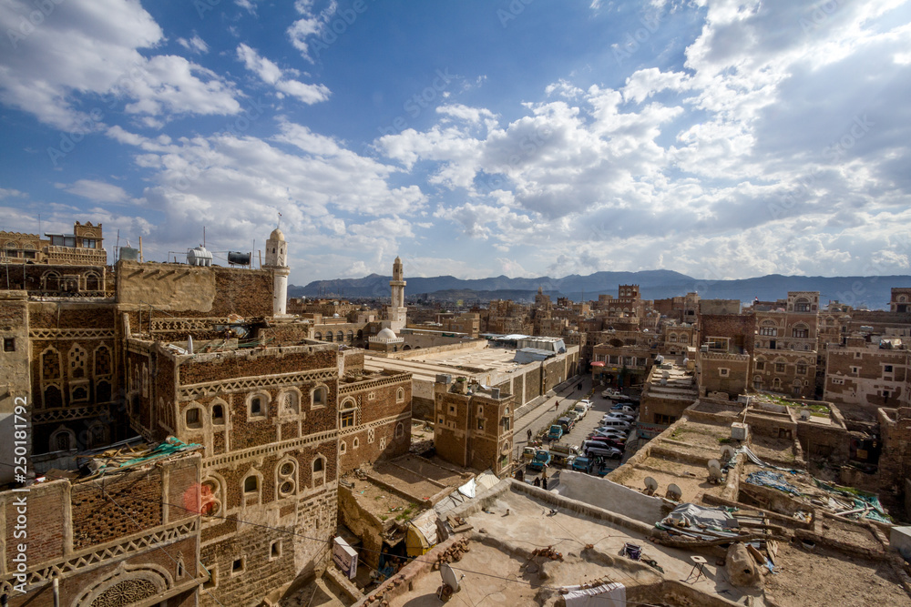 Sana'a Babul-Yaman Old City Cityscape From Rooftop, Yemen Before 2014 Civil War