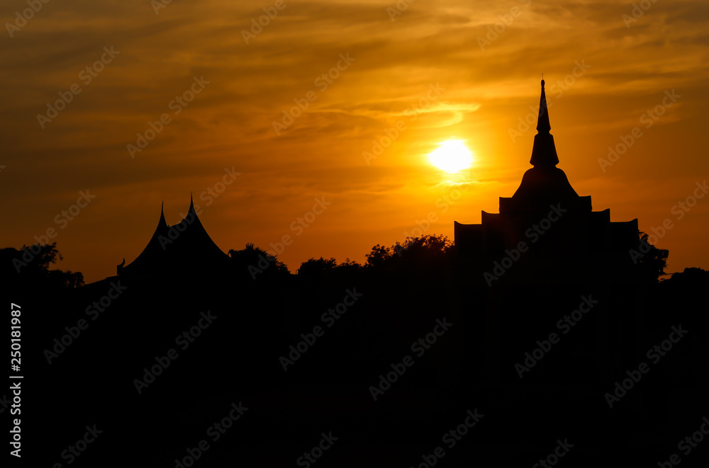 Temple in Thailand,silhouette and sunset,landmarks for background