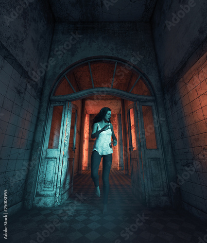 Girl being lost in haunted house,3d illustration © Joelee Creative