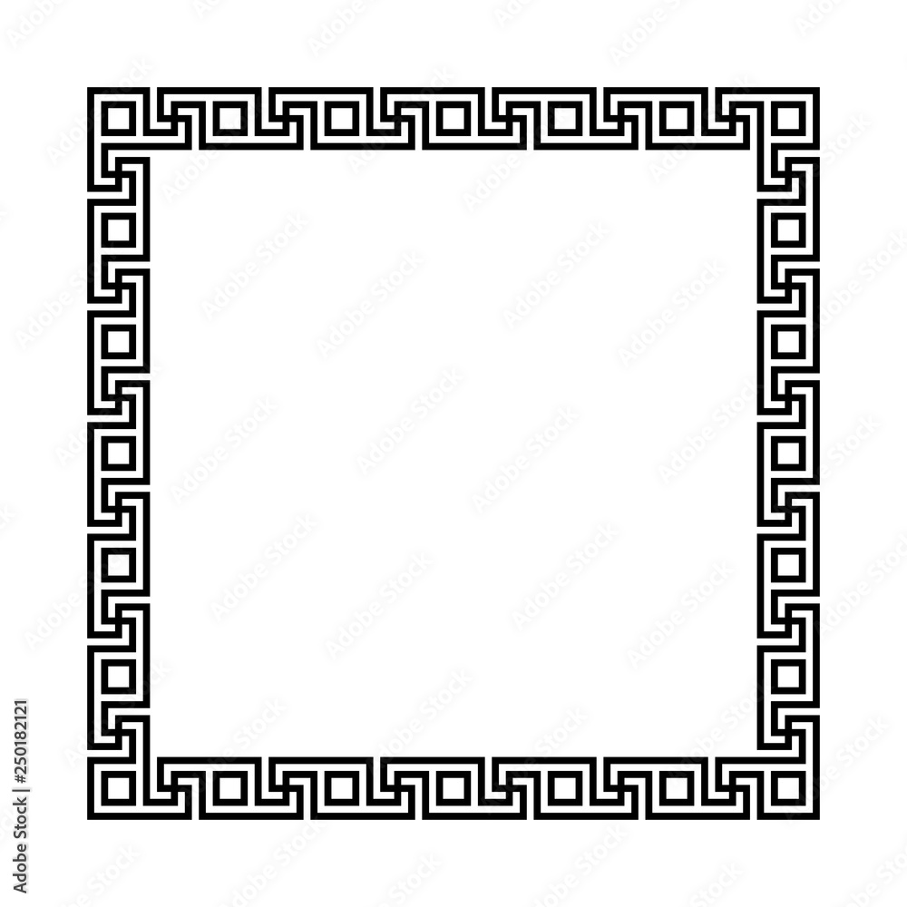square frame with seamless meander pattern. greek fret repeated motif. black vector meandros border on white background. textile paint. classic ornament. greek key