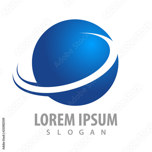 Blue sphere swoosh logo concept design. Symbol graphic template element vector