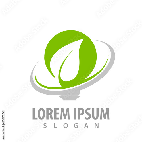 Green leaf arrow bulb logo concept design. Symbol graphic template element