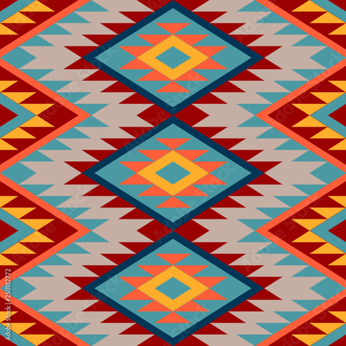 Kilim. Ethnic geometric ornament. Pattern of bright rhombuses. Seamless vector pattern.