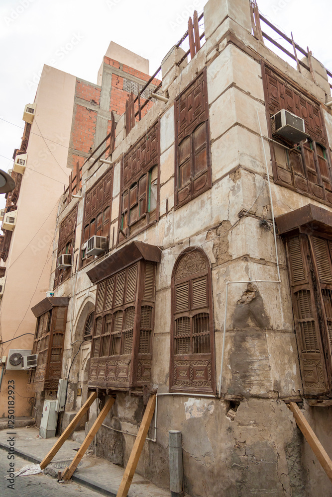 Old city in Jeddah, Saudi Arabia known as Historical Jeddah. Ancient building in UNESCO world heritage historical village Al Balad.Saudi Arabia february 16 2019