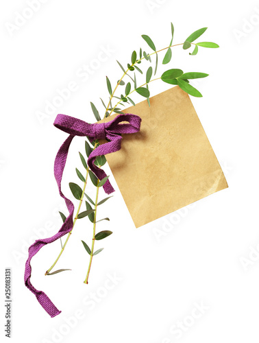 Paper tag with bow and euca...