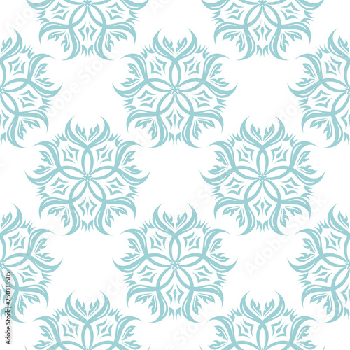 Floral blue seamless pattern on white background. Flowers design