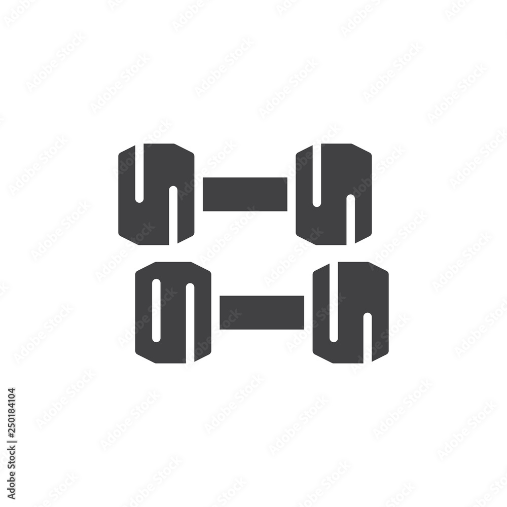 Two Dumbbell vector icon. filled flat sign for mobile concept and web design. Fitness barbell simple glyph icon. Sport symbol, logo illustration. Pixel perfect vector graphics Two Dumbbell vector icon. filled flat sign for mobile concept and web design. Fitness barbell simple glyph icon. Sport symbol, logo illustration. Pixel perfect vector graphics