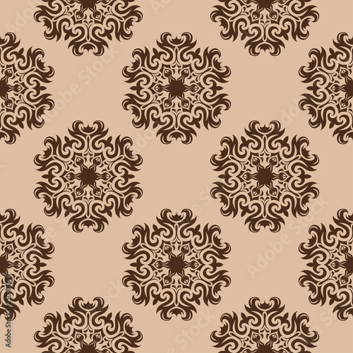 Beige brown floral seamless background. Pattern with flowers